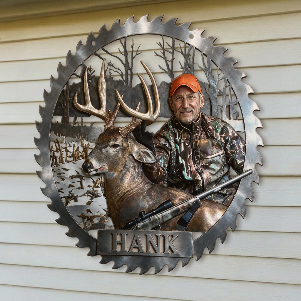Personalized Hunter and Child with Deer 3D Cut Metal Sign Hunting Wall Decor