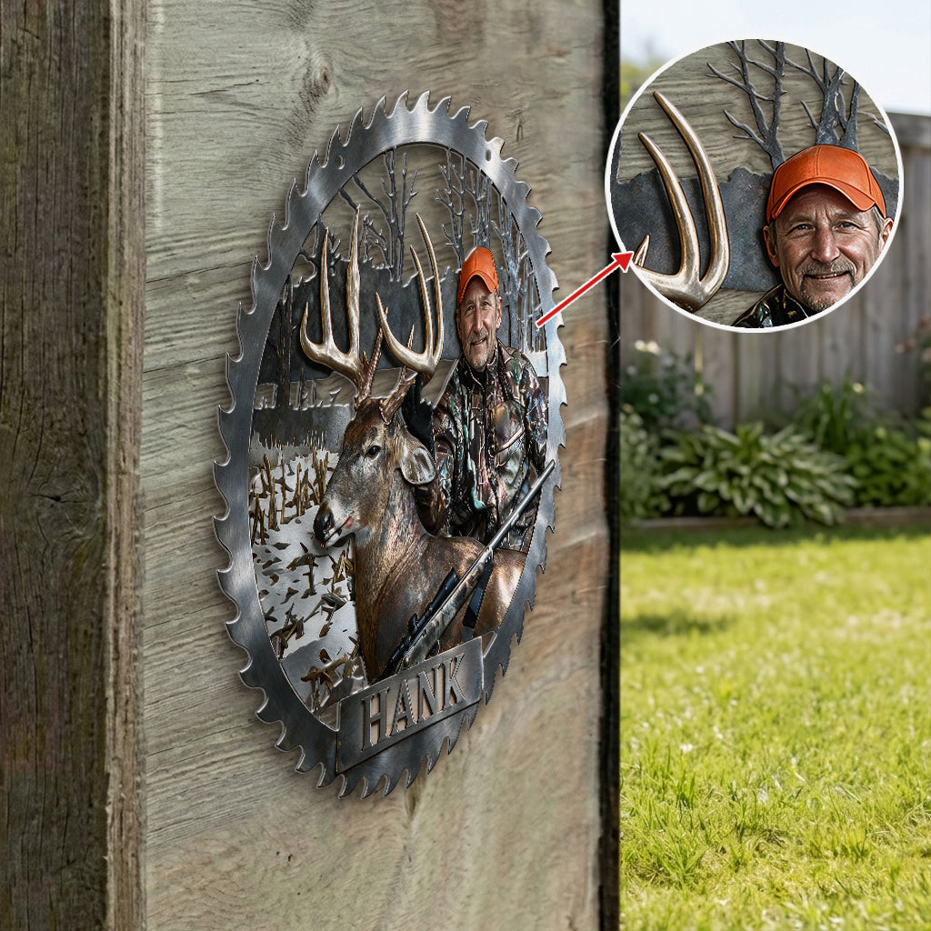 Personalized Hunter and Child with Deer 3D Cut Metal Sign Hunting Wall Decor