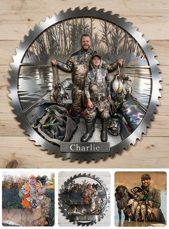 Personalized Father and Child Duck Hunters 3D Cut Metal Sign Hunting Decor