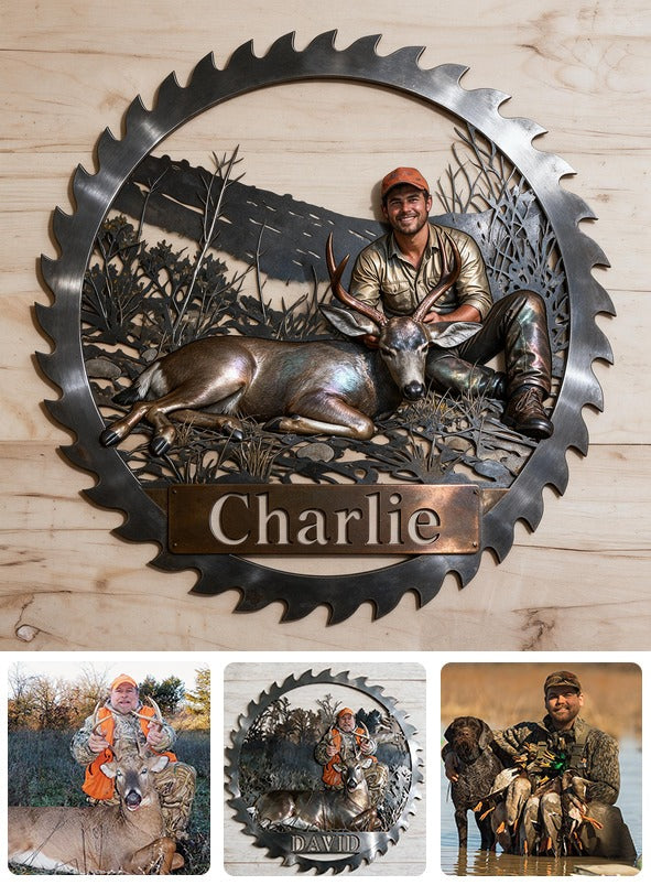 Personalized Latino Hunter with Deer 3D Cut Metal Sign Hunting Wall Decor