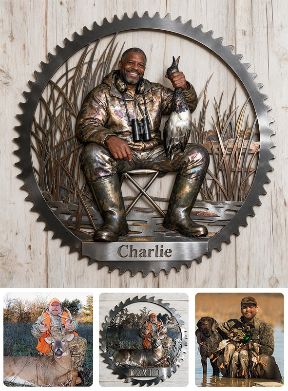 Personalized Middle-Aged Black Duck Hunter 3D Cut Metal Sign Hunting Wall Decor