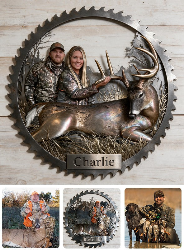 Personalized Hunting Couple with Deer 3D Cut Metal Sign Hunting Wall Decor