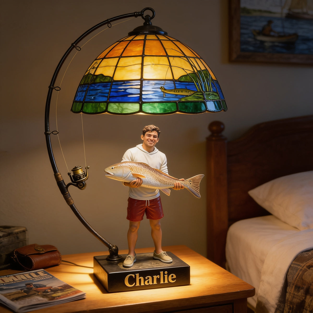 Personalized Latino Fisherman Acrylic LED Night Light Fishing Lover Gift
