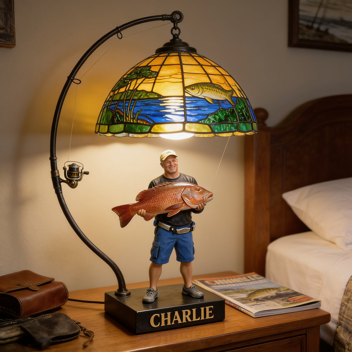 Personalized Middle-Aged Fisherman LED Night Light Fishing Lover Gift