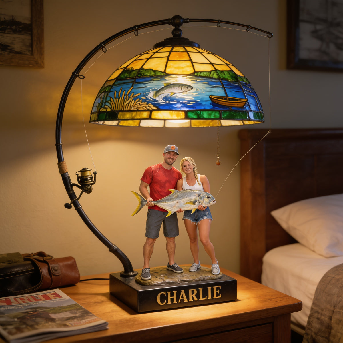 Personalized Fishing Couple Acrylic LED Night Light Fishing Lover Gift