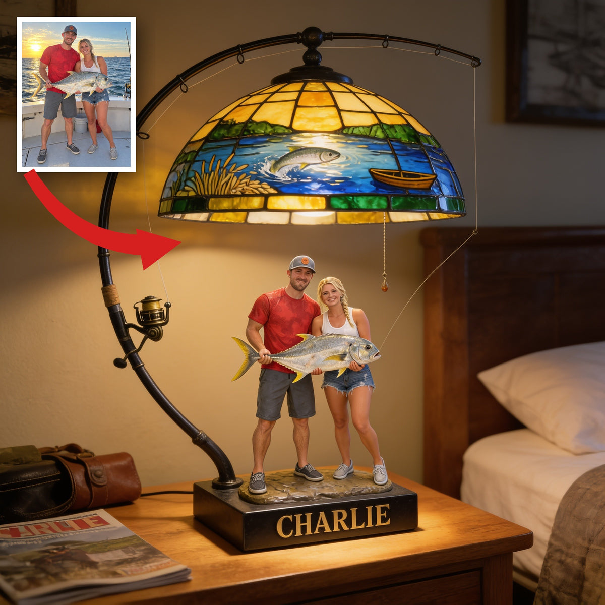 Personalized Fishing Couple Acrylic LED Night Light Fishing Lover Gift