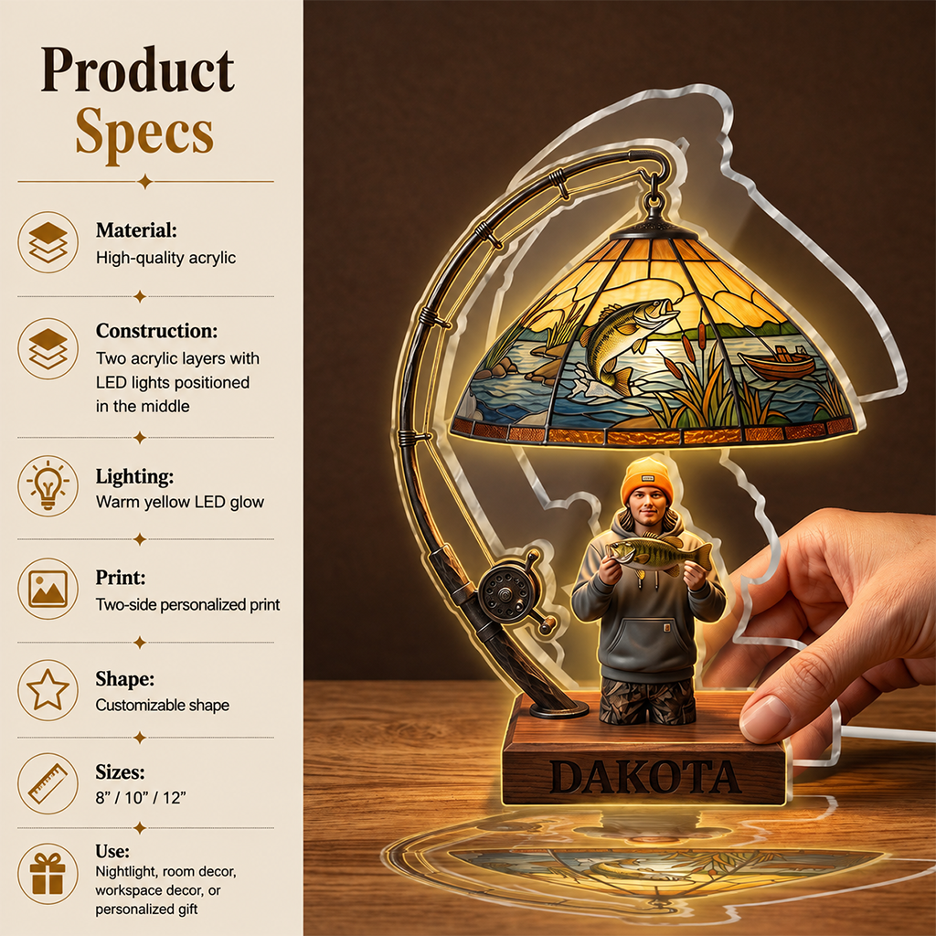 Personalized Fishing Group Acrylic LED Night Light, Fishing Lovers Gift