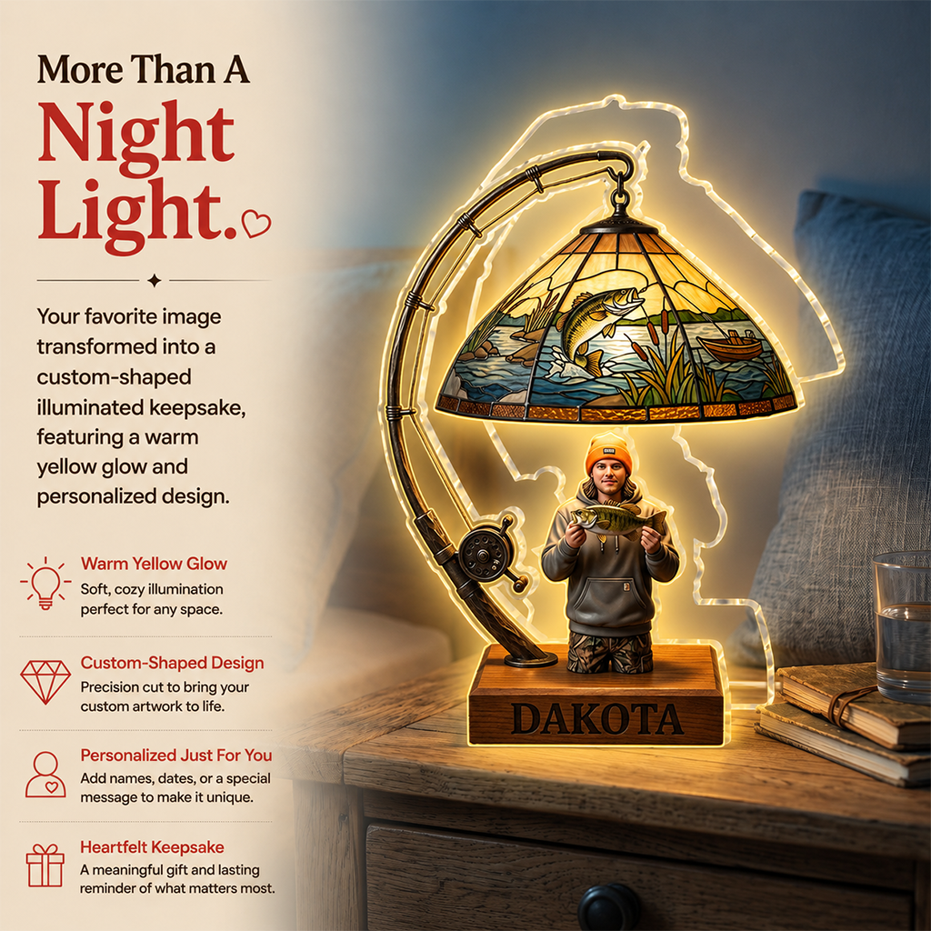 Personalized Fishing Couple Acrylic LED Night Light Fishing Lover Gift