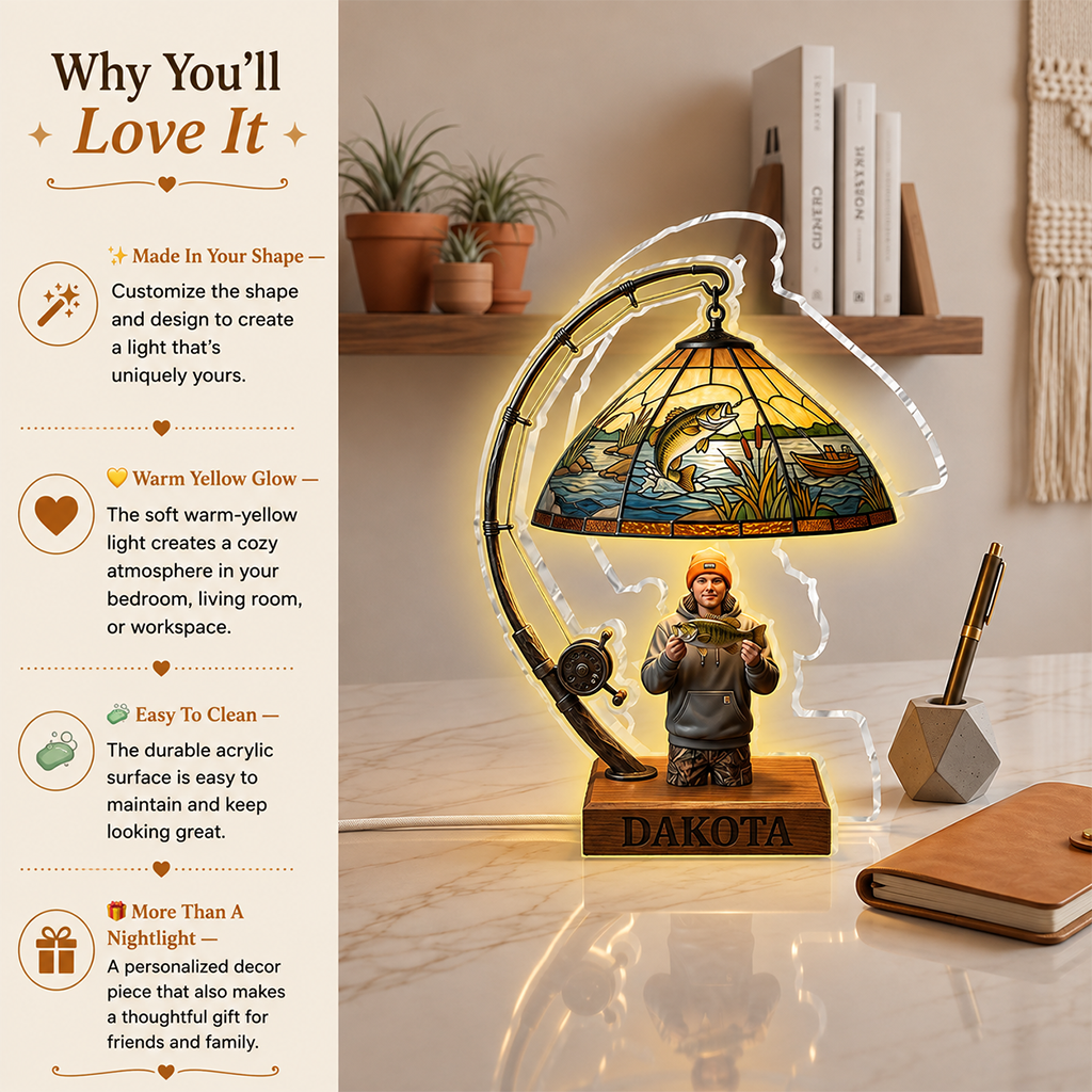 Personalized Fishing Couple Acrylic LED Night Light Fishing Lover Gift