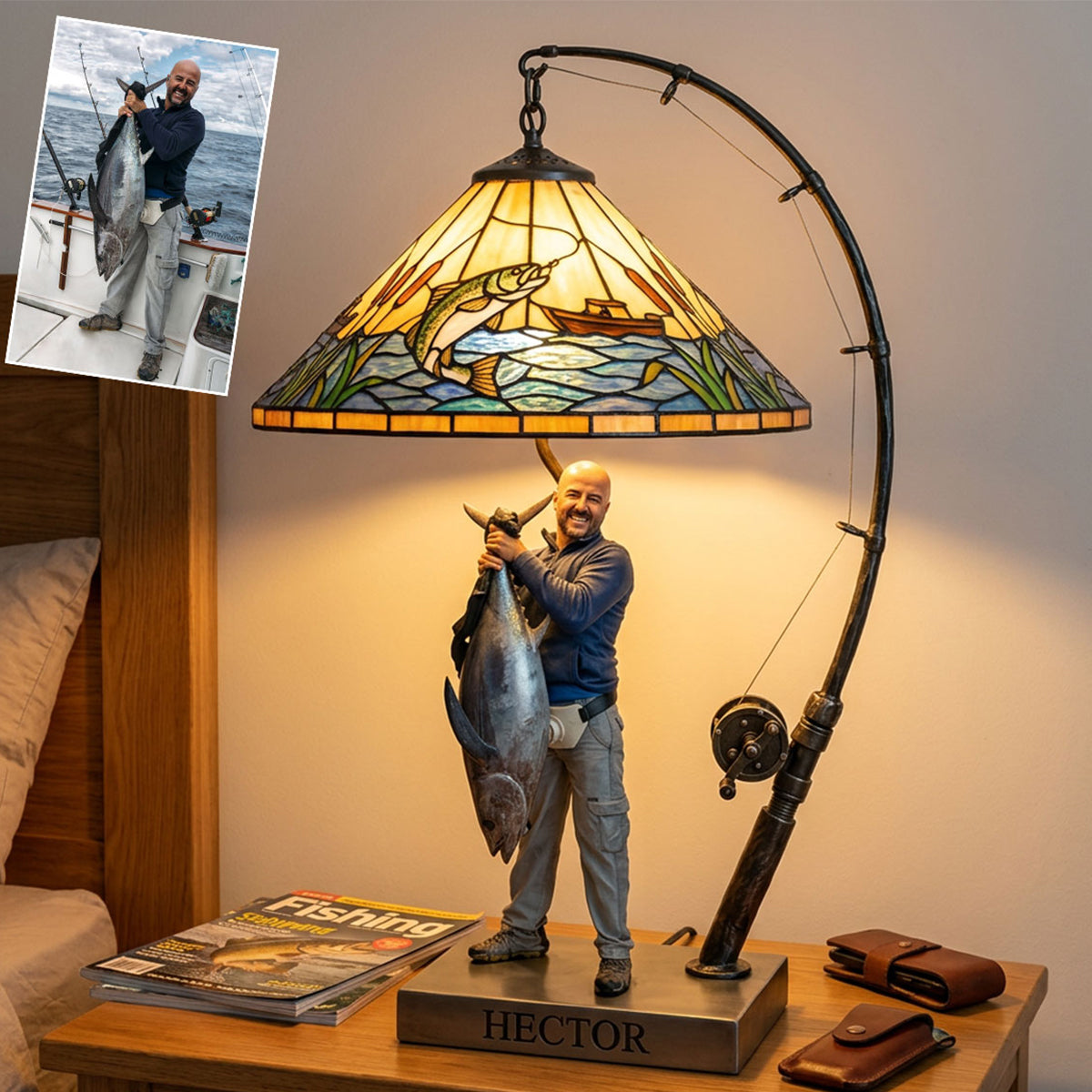 Personalized Fisherman Acrylic LED Night Light - Fishing Lover Gift Home Decor
