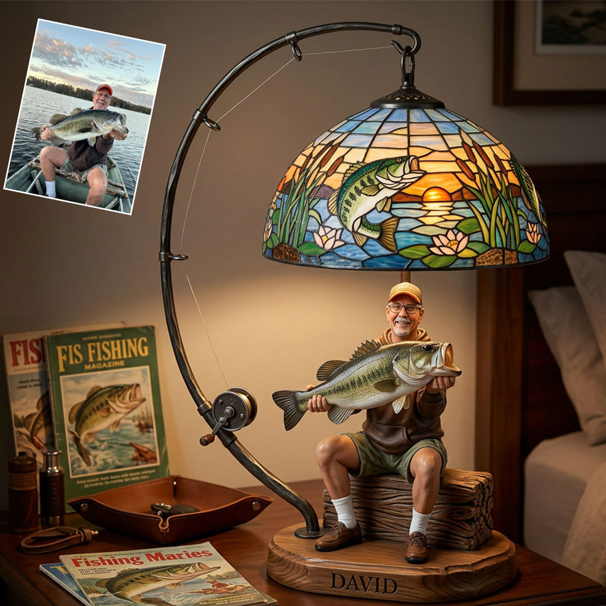Personalized Middle-Aged Fishing Couple Acrylic LED Night Light Fishing Lover Gift