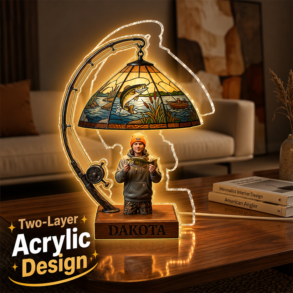 Personalized Fisherman Acrylic LED Night Light - Fishing Lover Gift Home Decor