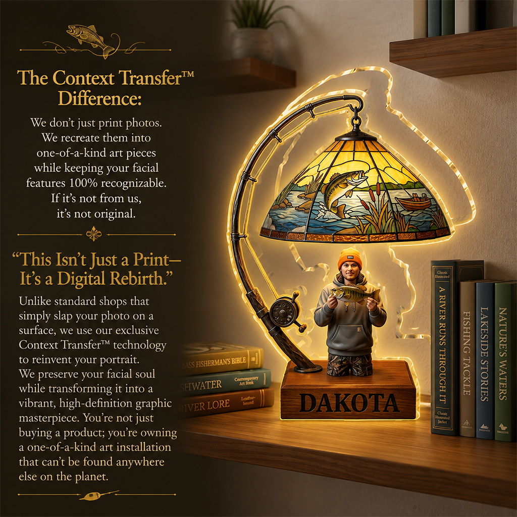Personalized Middle-Aged Latino Fisherman Acrylic LED Night Light Fishing Lover Gift