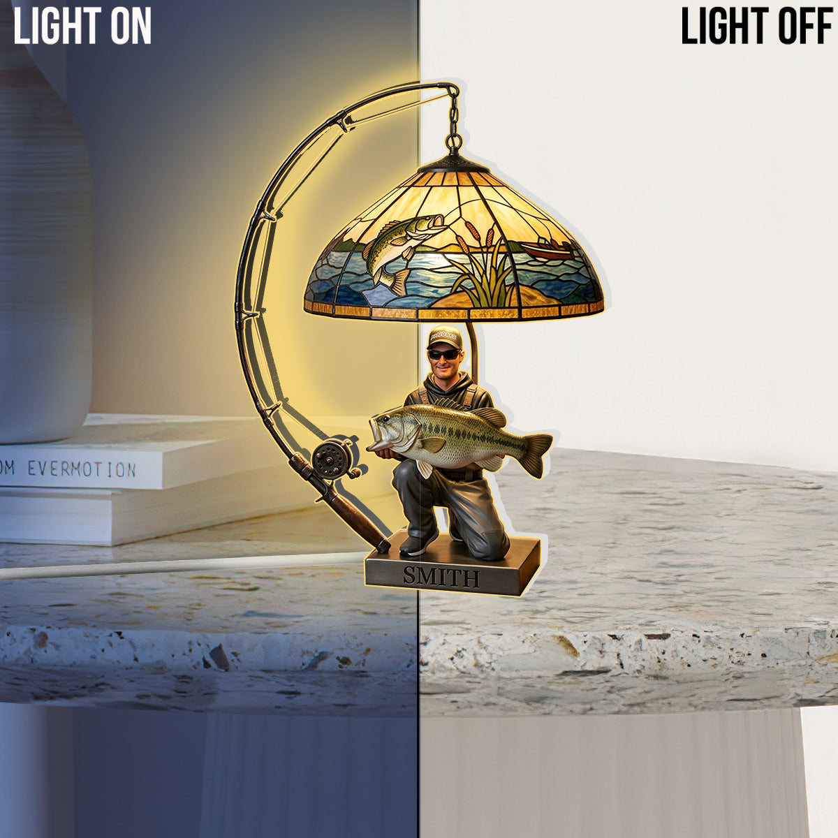 Personalized Father and Child with Fish Fishing Lover Acrylic LED Night Light