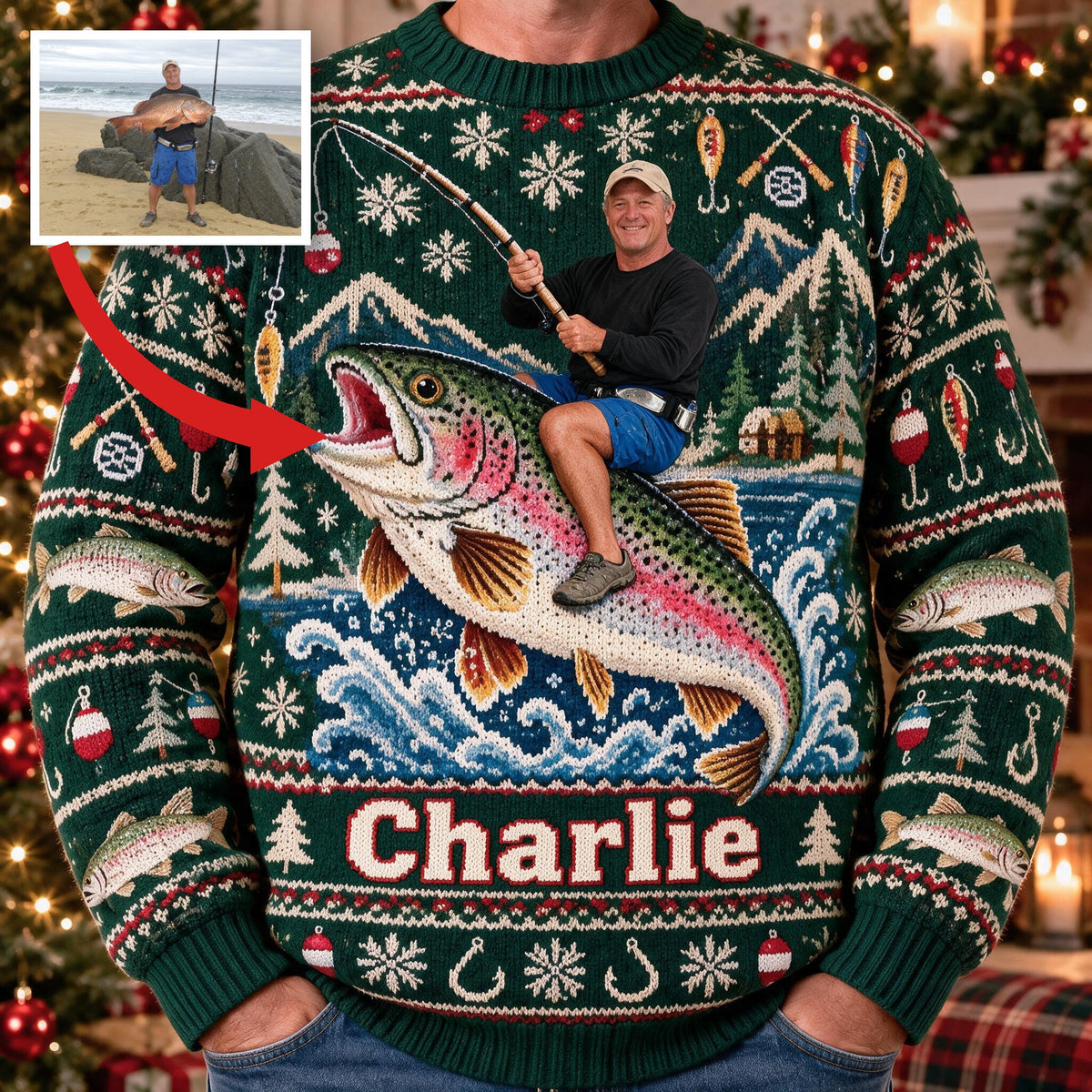 Personalized Christmas Middle-Aged Fisherman Ugly Fishing Sweater