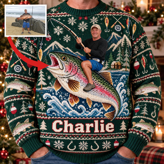 Personalized Christmas Middle-Aged Fisherman Ugly Fishing Sweater