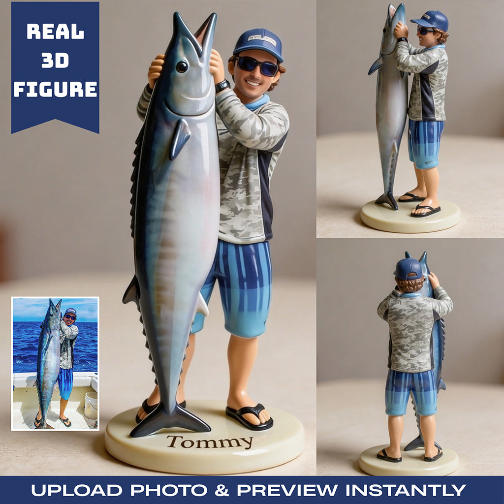 Personalized Fisherman 3D Figurine, Custom Fishing Lover Keepsake Gift