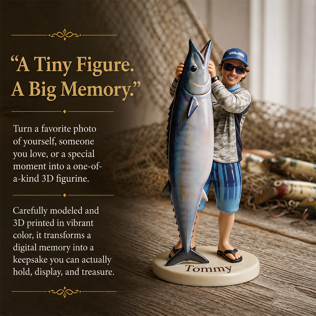 Personalized Black Fisherman 3D Figurine Custom Fishing Keepsake Gift