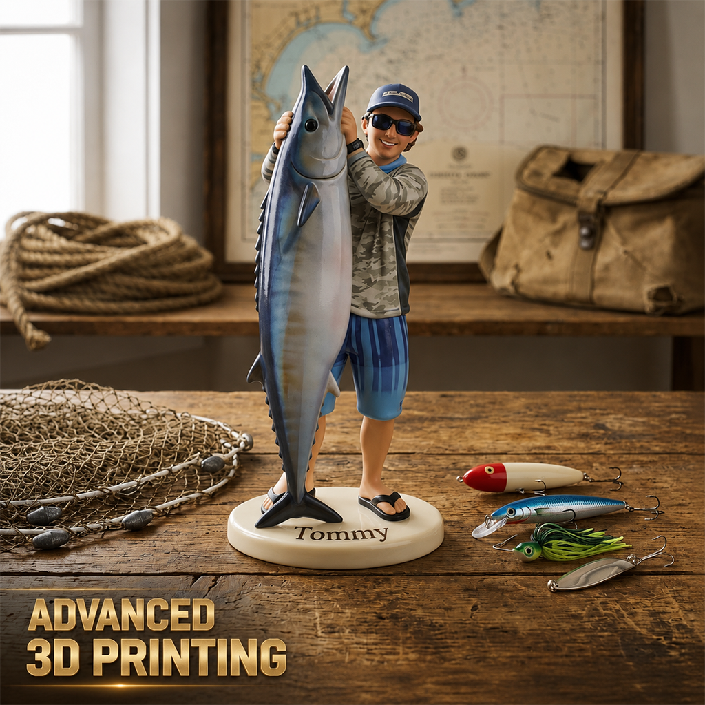 Personalized Father and Child with Fish Custom 3D Figurine Fishing Keepsake Gift
