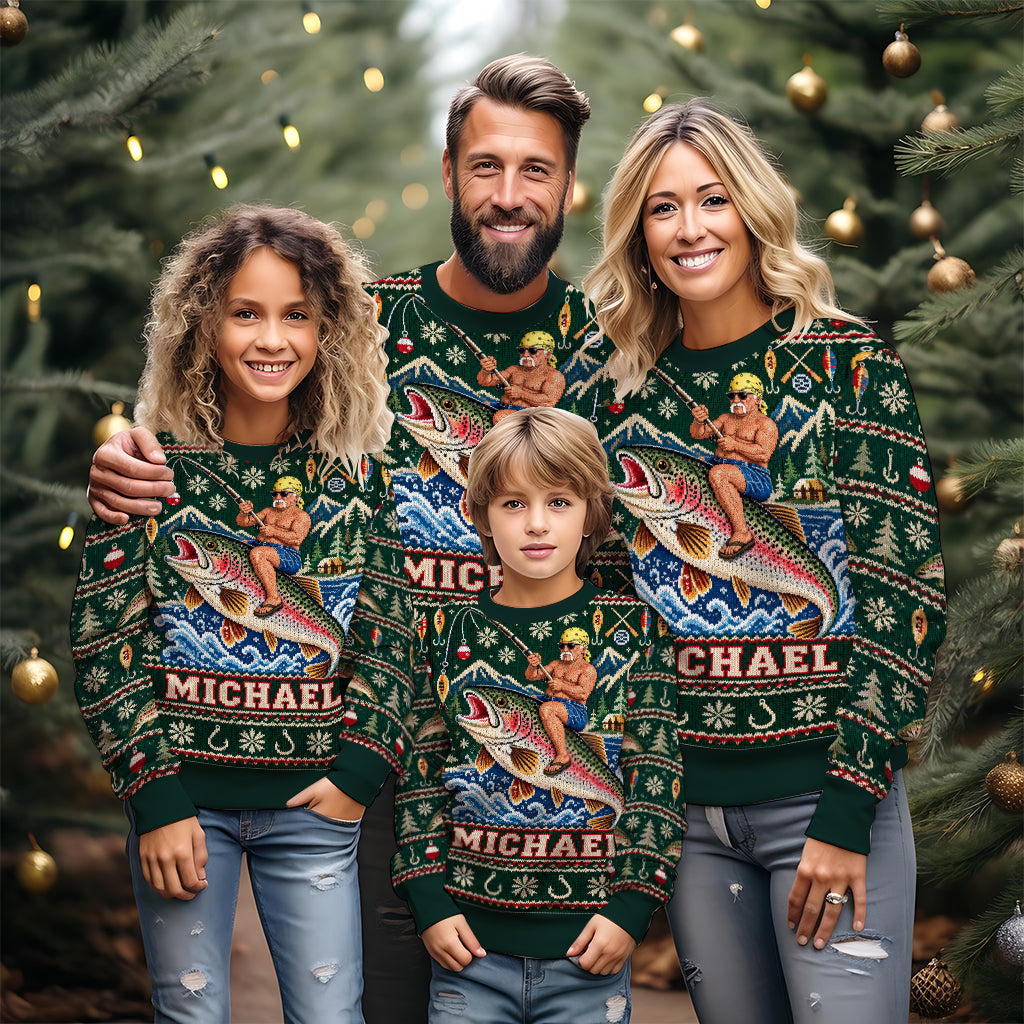 Personalized Christmas Fishing Couple Ugly Sweater