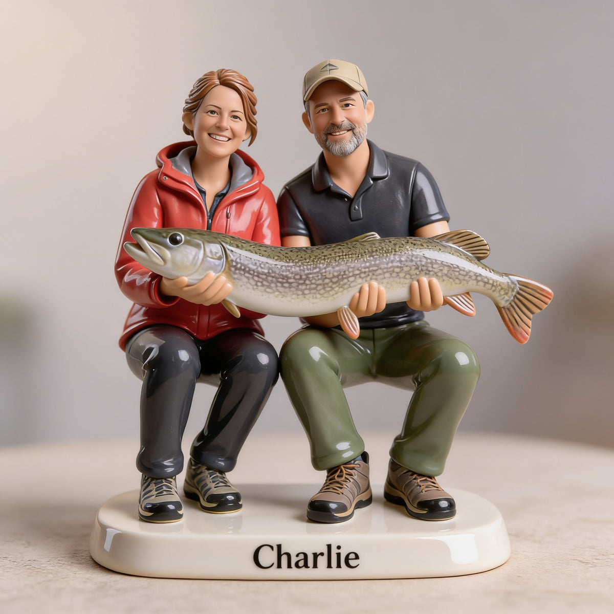 Personalized Middle-Aged Fishing Couple 3D Figurine Custom Keepsake Gift