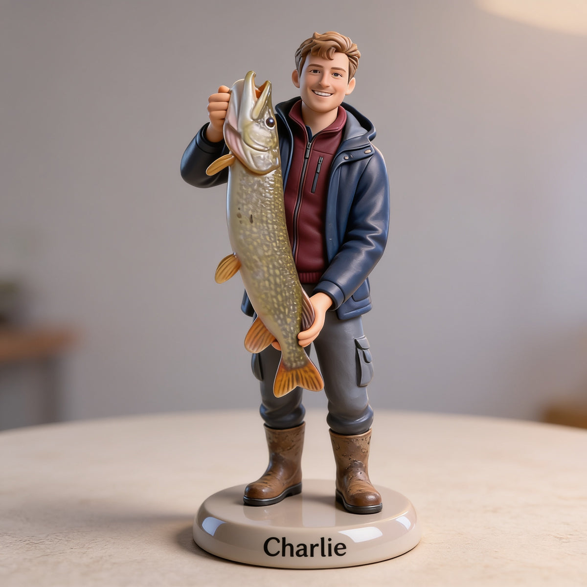 Personalized Fisherman 3D Figurine, Custom Fishing Lover Keepsake Gift