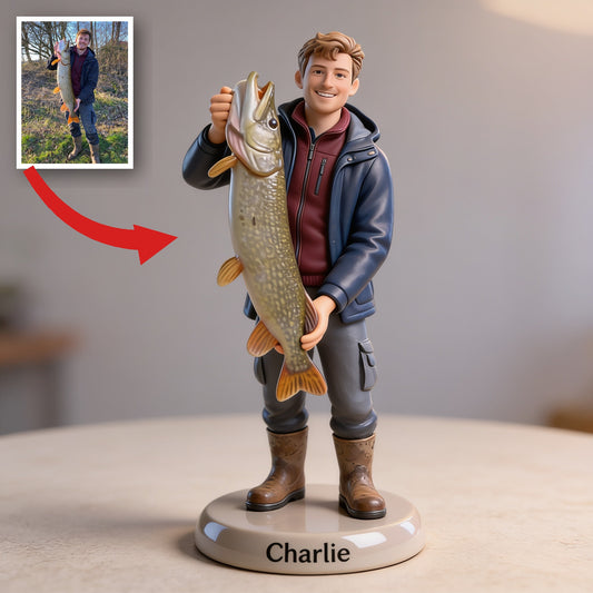 Figurine 3D Personnalisée de Pêcheur, Cadeau Souvenir pour Amateur de Pêche