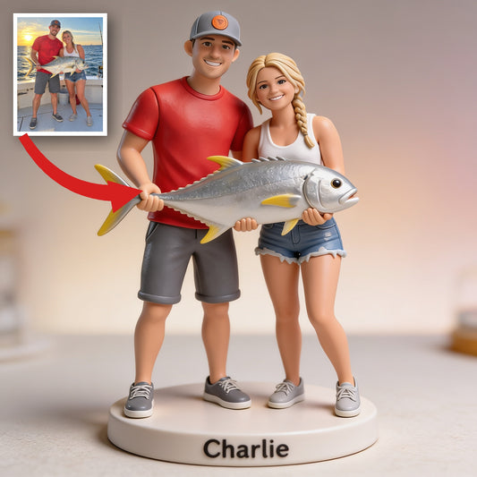 Figurine 3D personnalisée pour couple de pêcheurs - Cadeau mémorable