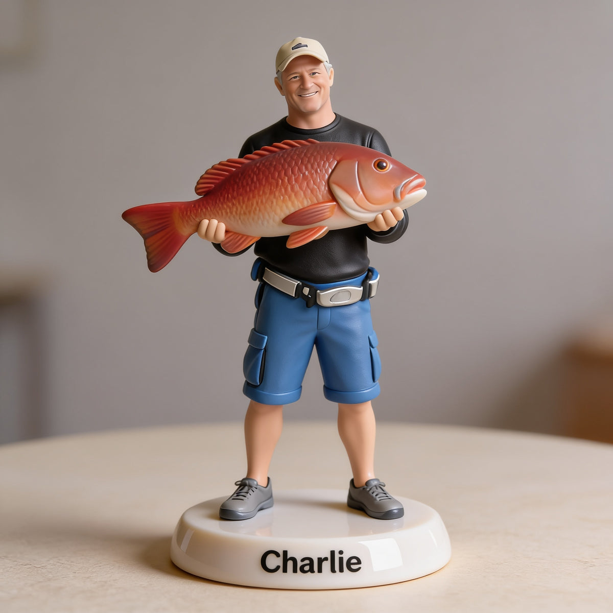 Personalized Middle-Aged Fisherman 3D Figurine, Custom Fishing Keepsake Gift