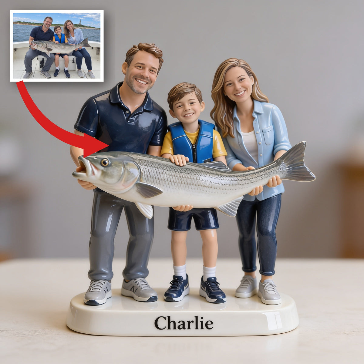 Personalized Fishing Family 3D Figurine Custom Keepsake Gift
