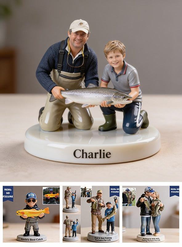 Personalized Father and Child with Fish Custom 3D Figurine Fishing Keepsake Gift