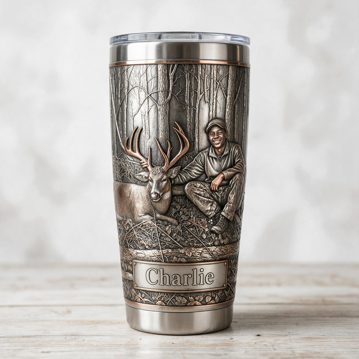 Gobelet Personnalisé Noir Chasseur avec Motif de Cerf