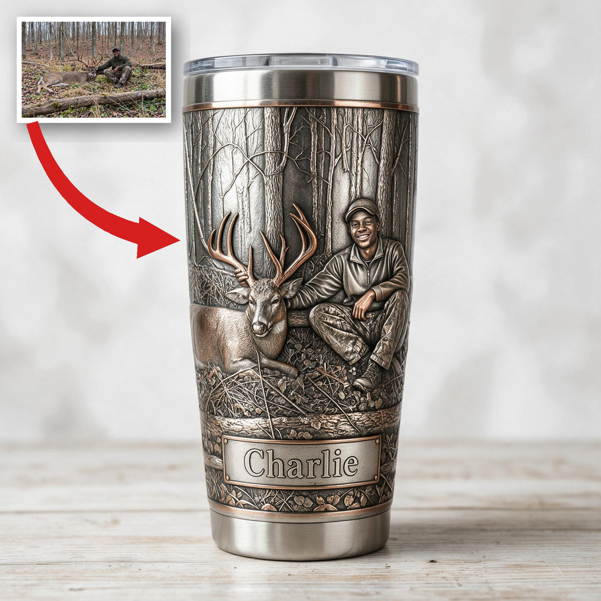 Gobelet Personnalisé Noir Chasseur avec Motif de Cerf