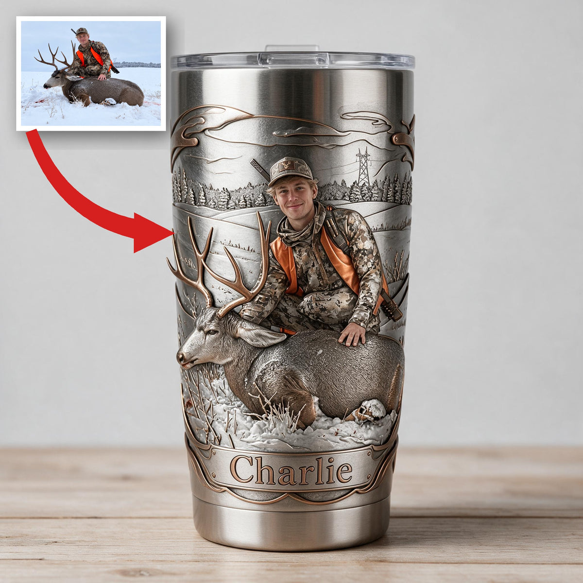 Tumbler de Chasse Personnalisé avec Cerf