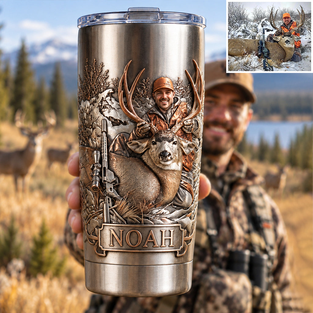 Personalized Custom Photo Hunting Family with Deer Tumbler Hunting Gift