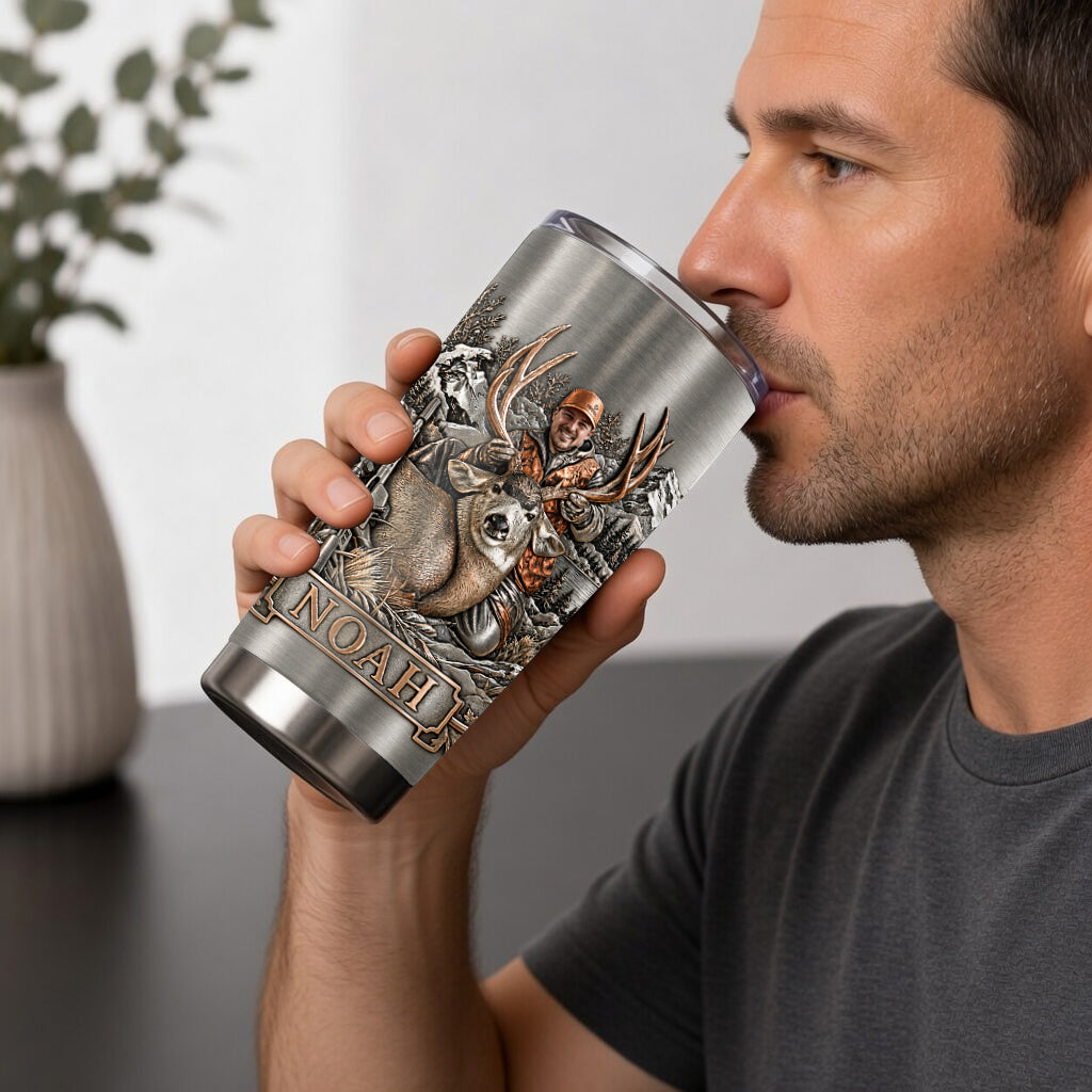 Personalized Custom Photo Hunting Family with Deer Tumbler Hunting Gift