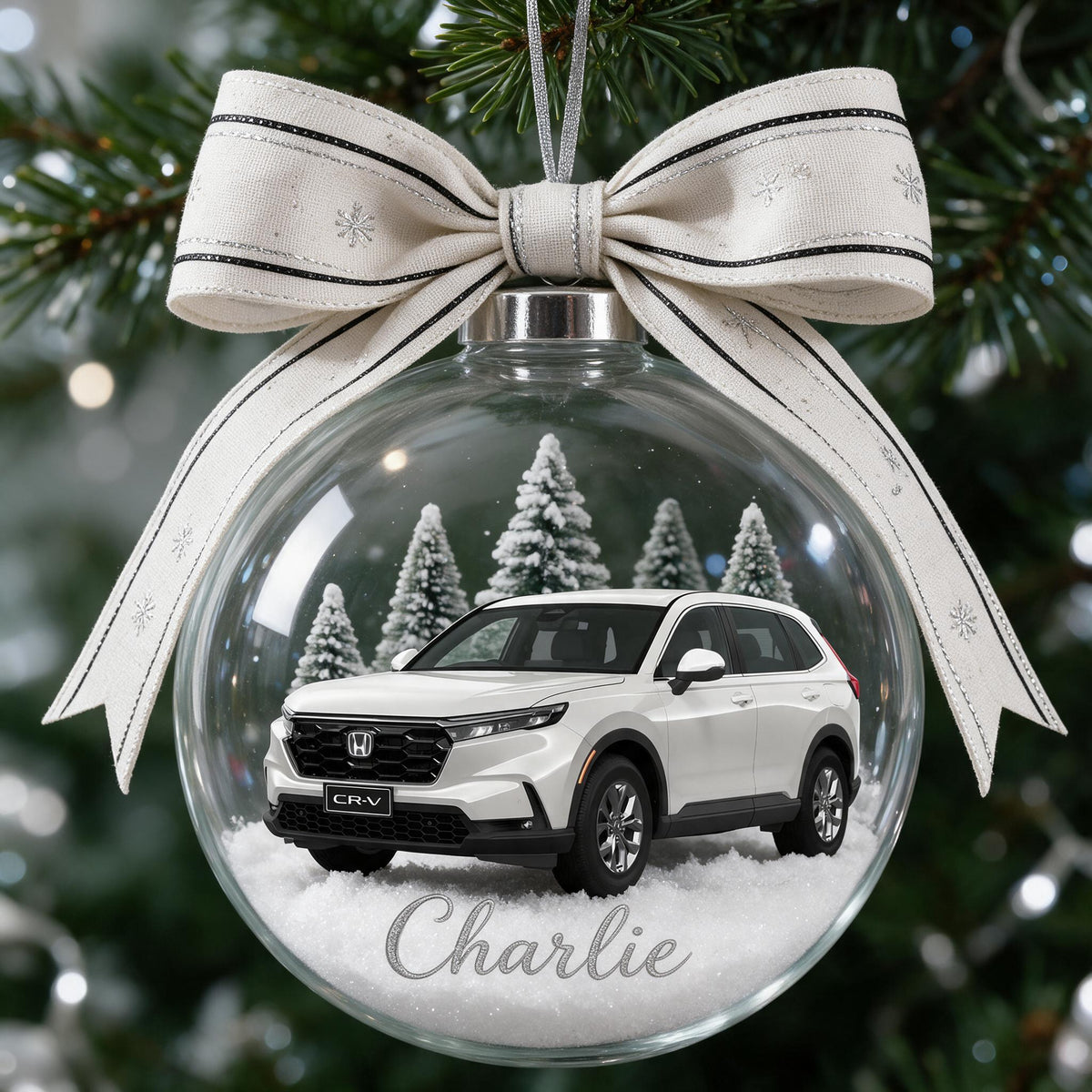 Ornement de Neige Personnalisé Honda CR-V Blanc pour Noël