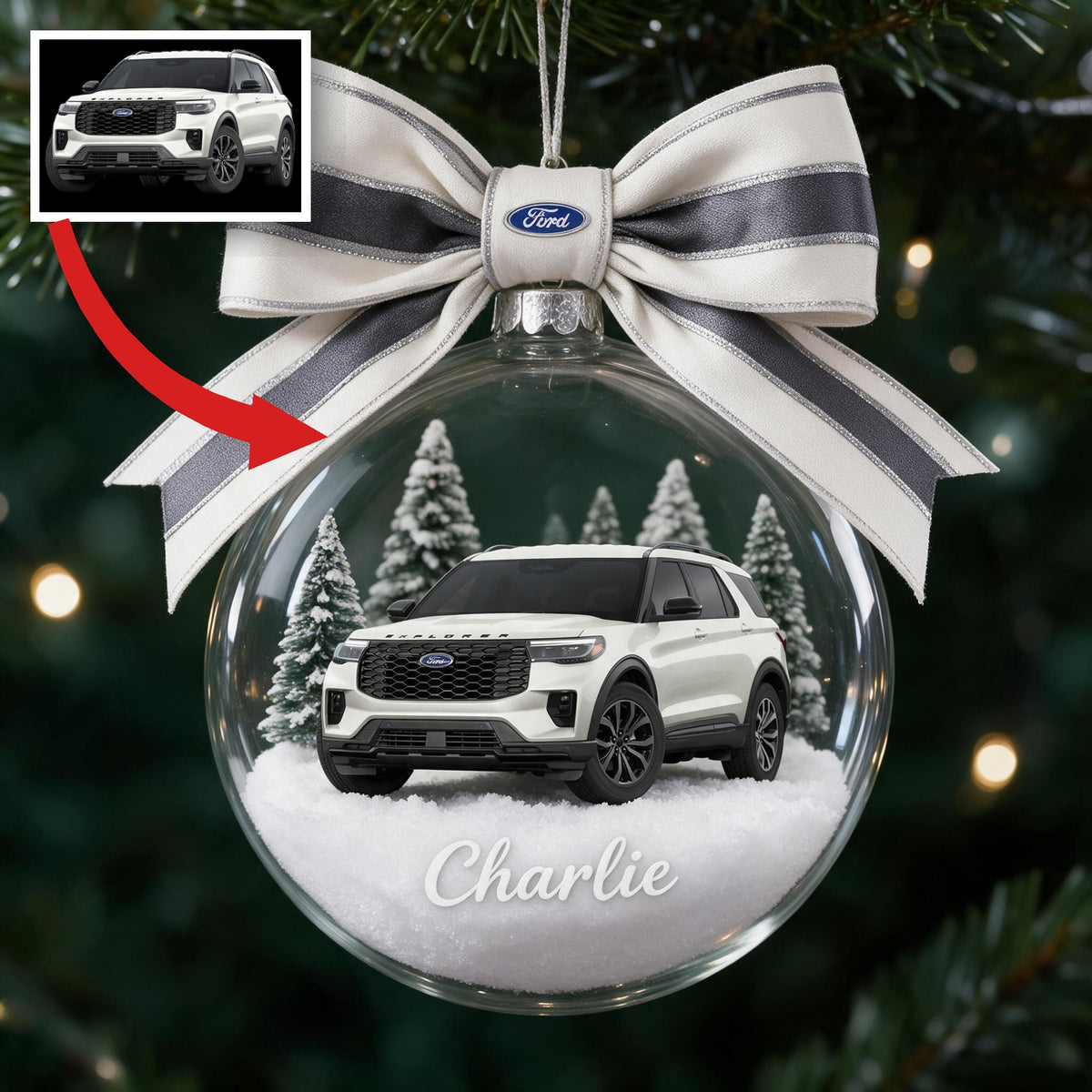 Ornement de globe de neige Ford Explorer SUV personnalisé pour Noël