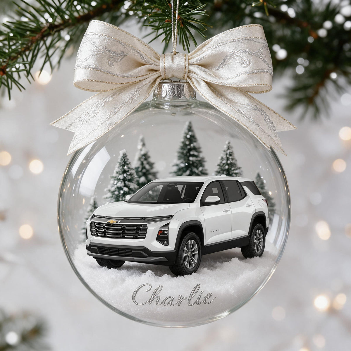 Personalisierte Weihnachts-Schnee-Kugel Ornament für Chevrolet Equinox SUV