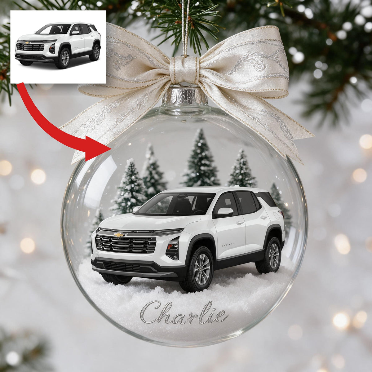 Personalisierte Weihnachts-Schnee-Kugel Ornament für Chevrolet Equinox SUV