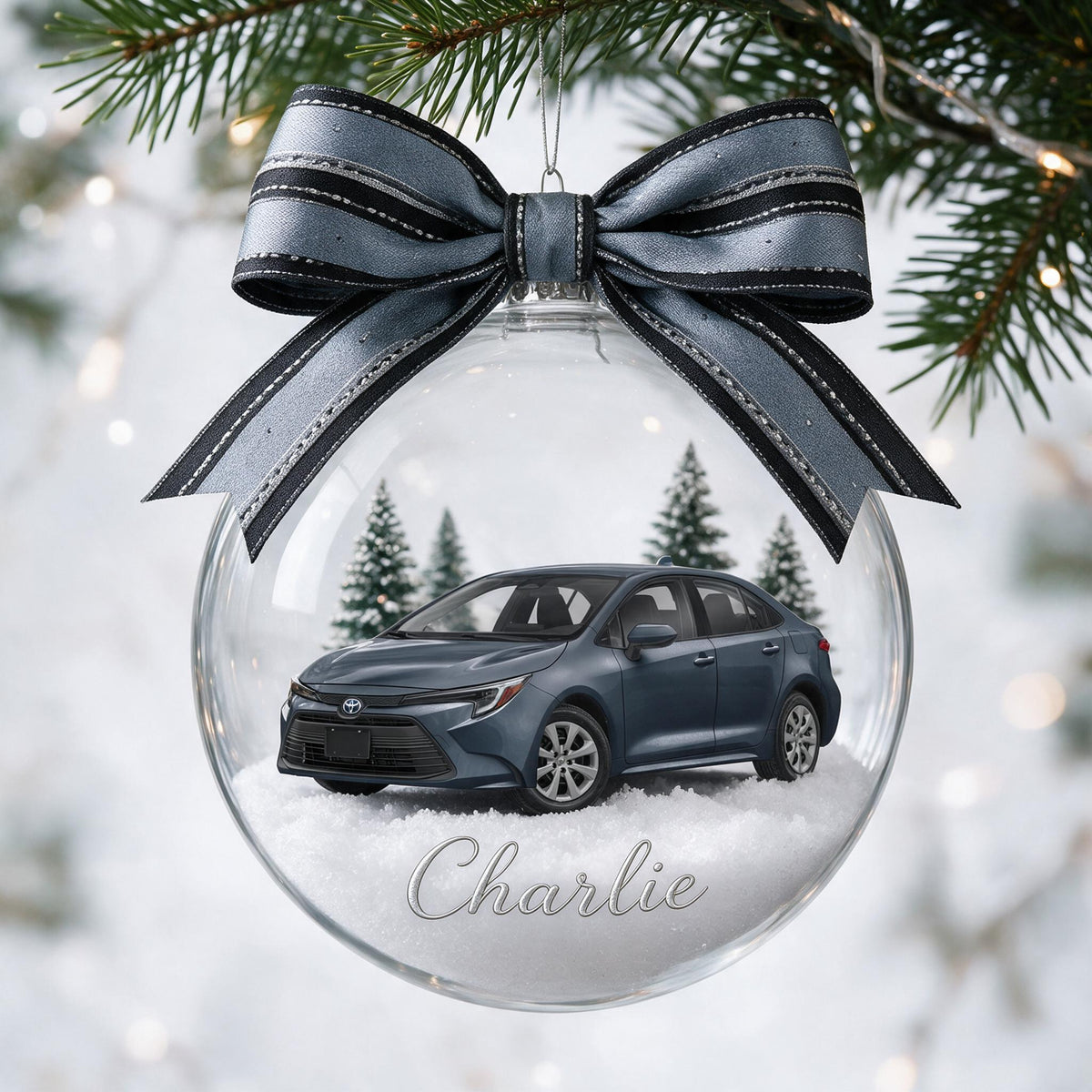 Personalisierte Weihnachts-Dunkelgraue Toyota Corolla Schneekugel Ornament Geschenk für Auto-Liebhaber