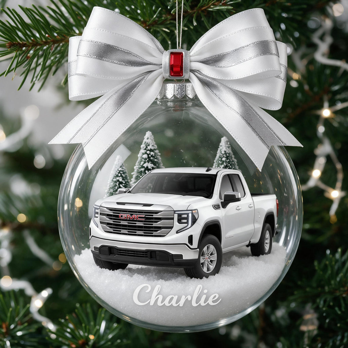 Personalisierter Weihnachts-GMC Pickup Truck Schneekugel Ornament, Geschenk für Truck-Liebhaber