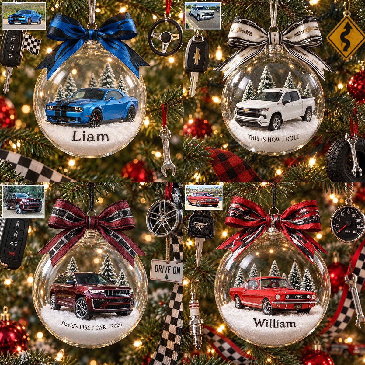 Personalized Christmas White Toyota Tacoma Pickup Truck Snow Globe Ornament Car Lover Gift