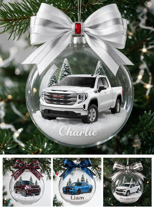 Personalisierter Weihnachts-GMC Pickup Truck Schneekugel Ornament, Geschenk für Truck-Liebhaber