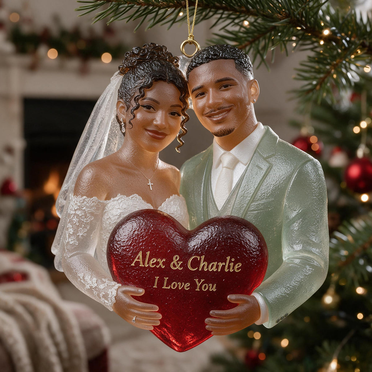 Ornement de Noël en Verre Personnalisé pour Couple Latino, Cadeau Souvenir Mariage