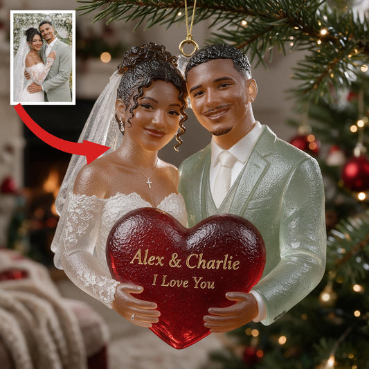 Personalized Latino Couple Wedding Glass Ornament, Husband Wife Keepsake Gift