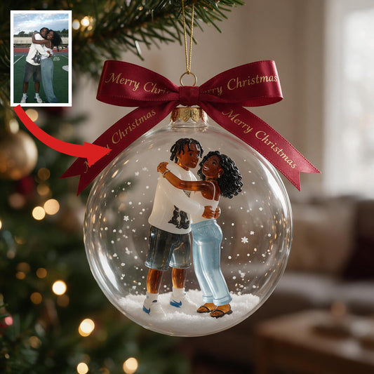 Personalized Christmas Black Couple Snow Globe Ornament Holiday Keepsake Gift