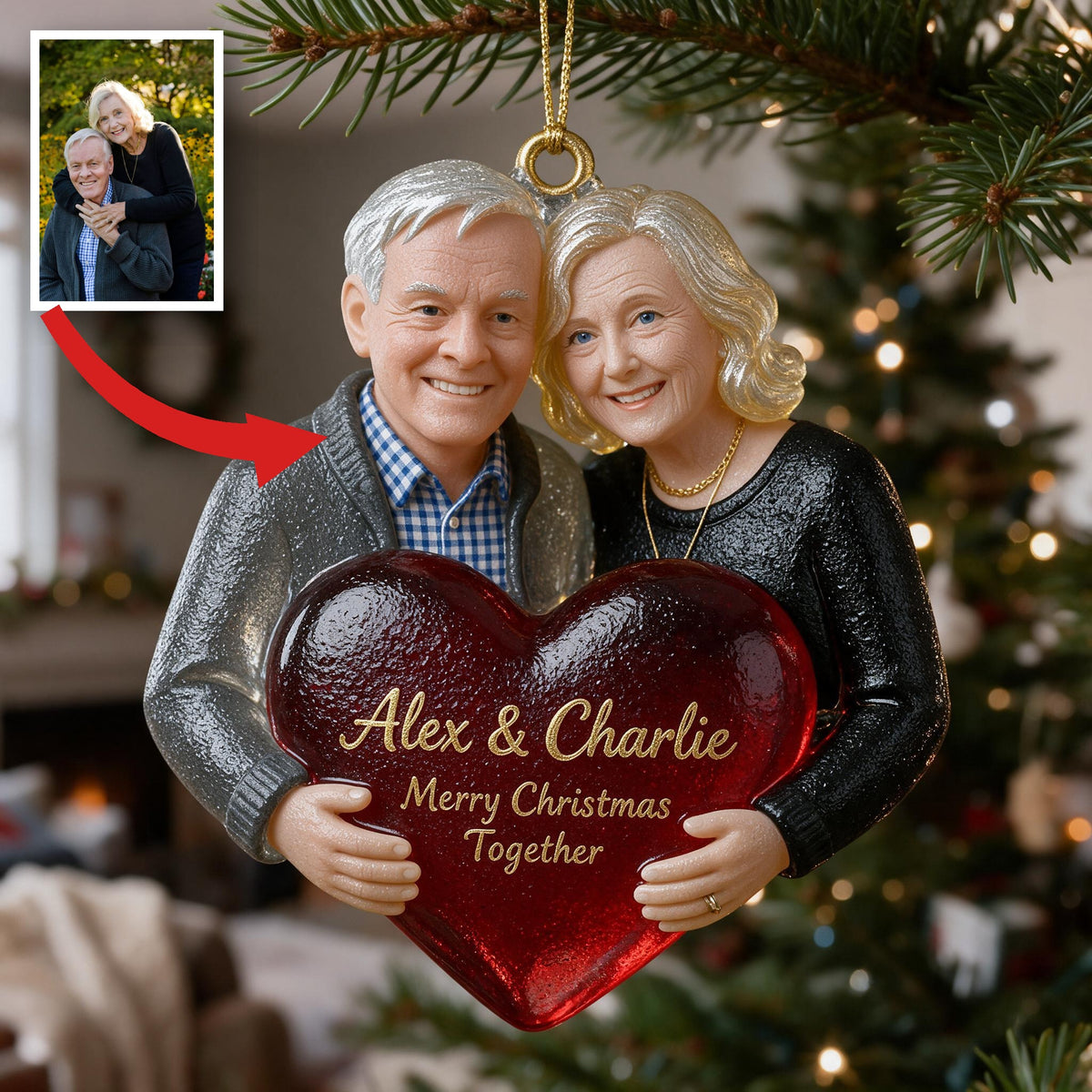 Personalized Christmas Older Couple Heart Glass Ornament Gift for Grandparents