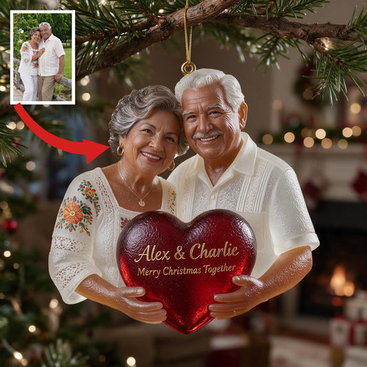 Personalized Older Latino Couple Christmas Glass Ornament