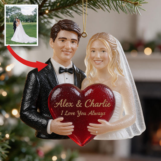 Personalized Wedding Couple Custom Shape Glass Ornament Keepsake